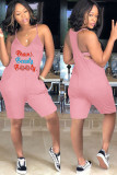 Pink Fashion Casual Print letter Sleeveless V Neck Jumpsuits