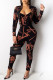 Brown Fashion Casual Print Basic O Neck Long Sleeve Two Pieces