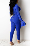 Blue Fashion Sexy Solid Split Joint V Neck Skinny Jumpsuits