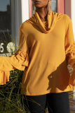 Yellow Casual Solid Patchwork Turtleneck Tops