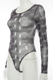 Black Sexy Print Split Joint O Neck Skinny Jumpsuits