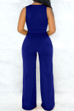 Color blue Sexy Solid Split Joint Spaghetti Strap Sleeveless Two Pieces