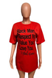 Red Polyester England Black Shirt sleeves Short Sleeves O neck Step Skirt Knee-Length Print Character Dresses