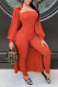 Purplish Red Casual Solid Long Sleeve Two Pieces