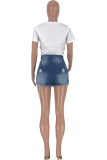 White O Neck Short Sleeve Print Patchwork 