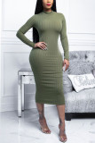 Red Work Daily Solid Patchwork O Neck Pencil Skirt Dresses