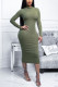 Green Work Daily Solid Patchwork O Neck Pencil Skirt Dresses