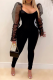 Black Sexy Solid Mesh U Neck Skinny Jumpsuits