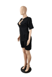 Red Casual Solid Patchwork O Neck Short Sleeve Two Pieces
