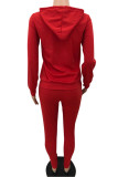 Red Sportswear Letter Print Patchwork Hooded Collar Long Sleeve Two Pieces