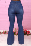 Baby Blue Fashion Casual Lips Printed Basic High Waist Boot Cut Jeans