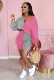 Pink Polyester Fashion Sexy adult Patchwork Solid asymmetrical Two Piece Suits pencil Long Sleeve Two Pieces
