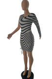 Stripe Sexy Print O Neck Pencil Skirt Dresses