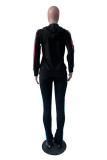 Black Polyester adult Casual Fashion Print Two Piece Suits Patchwork Zippered Straight Long Sleeve