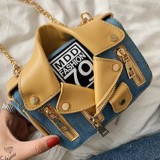 Dark Blue Fashion Casual Patchwork Chain Strap Crossbody Bag
