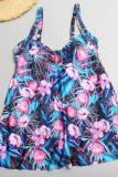 Multicolor Fashion Sexy Print Backless Spaghetti Strap Plus Size Swimwear
