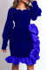 Blue Fashion Casual Solid Patchwork Square Collar Evening Dress