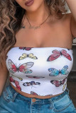 White Wrapped chest Sleeveless Patchwork Print backless Tops
