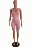 Pink Fashion Sexy Solid zipper Sleeveless Slip Jumpsuits