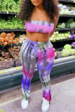 Pink Sexy Print Patchwork Off the Shoulder Sleeveless Two Pieces