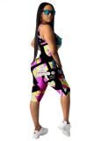 rose red Fashion Casual Print Patchwork zipper Sleeveless Slip Jumpsuits