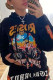 Black Street Print Hooded Collar Mid Waist Tops