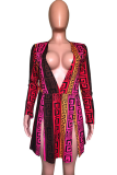 Red Sexy Striped Patchwork V Neck Irregular Dress Dresses