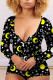 Black Street Print Buttons V Neck Regular Rompers