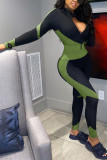 Grey Sexy Print Patchwork Solid zipper Blend Long Sleeve V Neck Jumpsuits