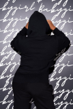 Black Casual Print Letter Hooded Collar Long Sleeve Two Pieces