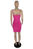 Pink Fashion Sexy Letter Print Backless Spaghetti Strap Sleeveless Dress
