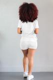 White Polyester adult Fashion Sexy Letter Solid Two Piece Suits Straight Short Sleeve