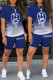 Blue Fashion Casual Print Basic O Neck Short Sleeve Two Pieces