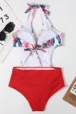 Red Sexy Print Bandage Split Joint Swimwears