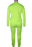 Fluorescent green Polyester Sexy Europe and America Patchwork Solid Straight Long Sleeve Two Pieces