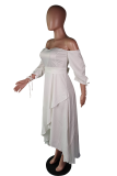 White Sweet Solid Flounce Bateau Neck Irregular Dress Dresses