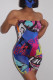 Multicolor Fashion Sexy Print Backless Strapless Skinny Romper