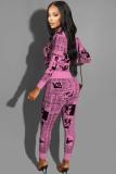 Pink Polyester adult Casual Fashion Print Patchwork Two Piece Suits pencil Long Sleeve