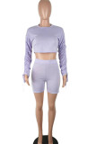 Light Purple Fashion Street Solid asymmetrical Two Piece Suits pencil Long Sleeve Two Pieces