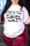 White Fashion Casual Letter Print Basic O Neck T-Shirts