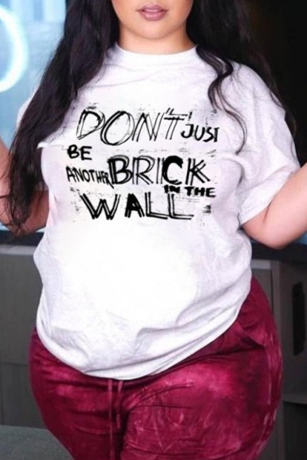 White Fashion Casual Letter Print Basic O Neck T-Shirts