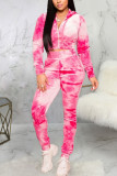 Blue Polyester Fashion Sexy adult Ma'am Patchwork Print Two Piece Suits Straight Long Sleeve Two Pieces