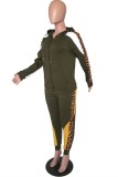 Black Casual Leopard Print Two Piece Suits Patchwork pencil Long Sleeve