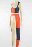 Apricot Casual Print Patchwork O Neck Long Sleeve Two Pieces