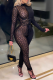 Black Sexy Print Patchwork Half A Turtleneck Skinny Jumpsuits