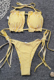 Stripe Sexy Striped Draw String Frenulum Swimwears