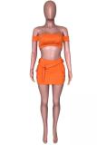 Orange Fashion Sexy Solid asymmetrical Two Piece Suits Slim fit crop top Skinny Sleeveless