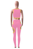 Pink Sexy Casual Letter Print Hollowed Out O Neck Sleeveless Two Pieces
