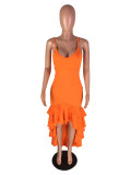 Orange Fashion Sexy Spaghetti Strap Sleeveless V Neck skirt Club Dresses