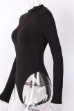 White Sexy Solid Patchwork V Neck Skinny Bodysuits